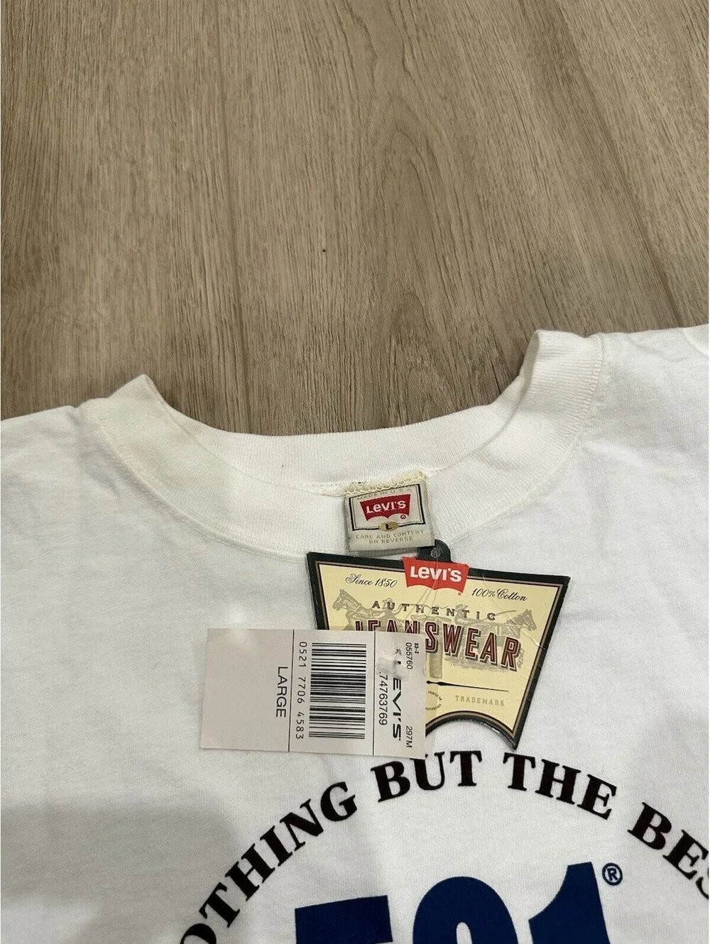 NWT VTG 90s LEVIS 501 Promo Genuine USA Made Jeans White Tee T-Shirt Mens Large